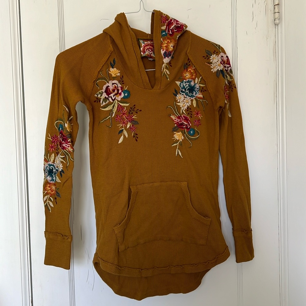 Johnny Was Isla Embroidered Thermal Hoodie Top S